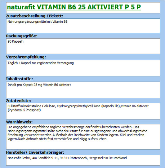 NATURAFIT Vitamin B6 25 aktiviert P-5-P Kapseln