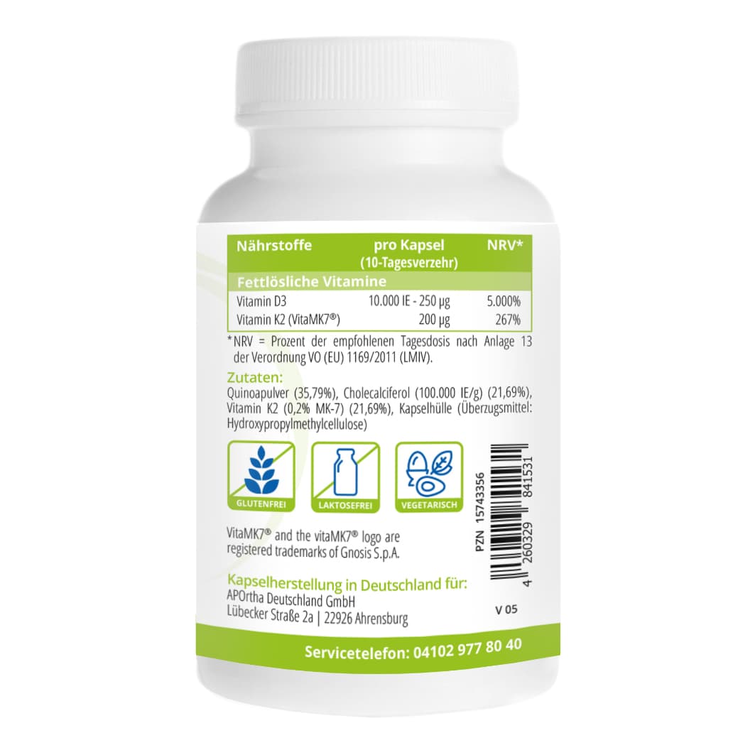 APORTHA Vitamin D3 10.000 I.E. 250μg+K2 MK7 200μg