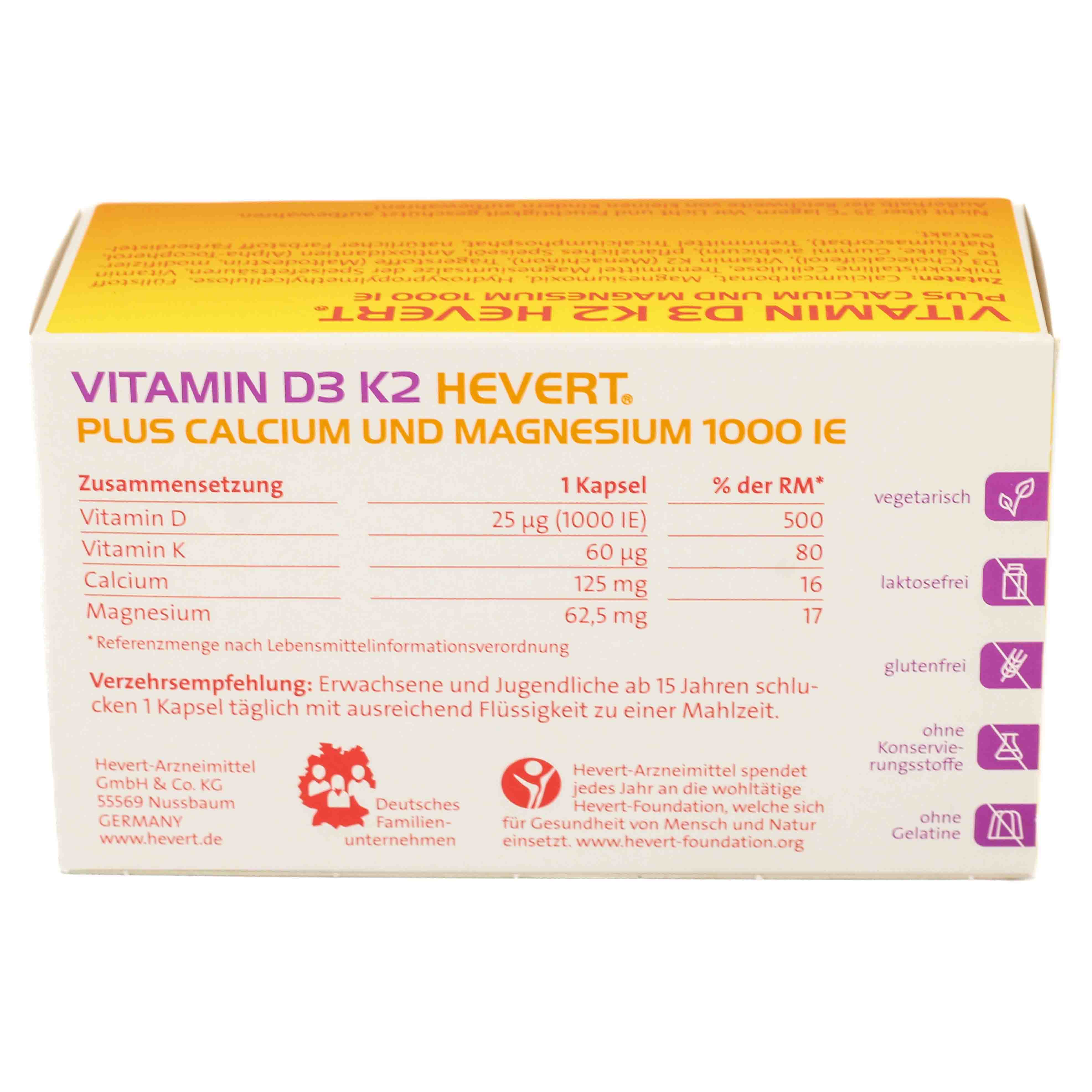 VITAMIN D3 K2 Hevert+Calcium u.Magnes.1000 IE Kps.