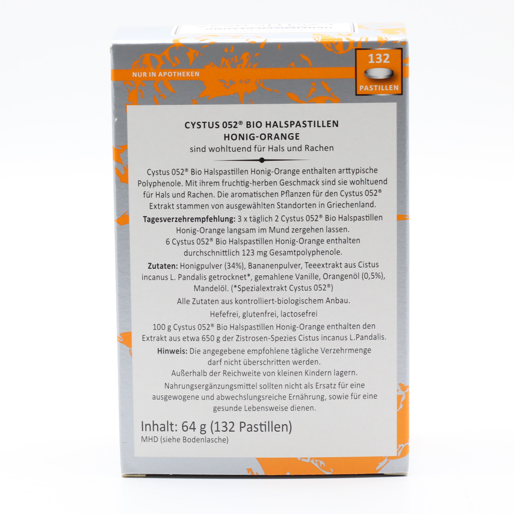 CYSTUS 052 Bio Halspastillen Honig Orange