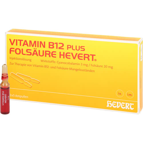 VITAMIN B12 PLUS Folsäure Hevert a 2 ml Ampullen